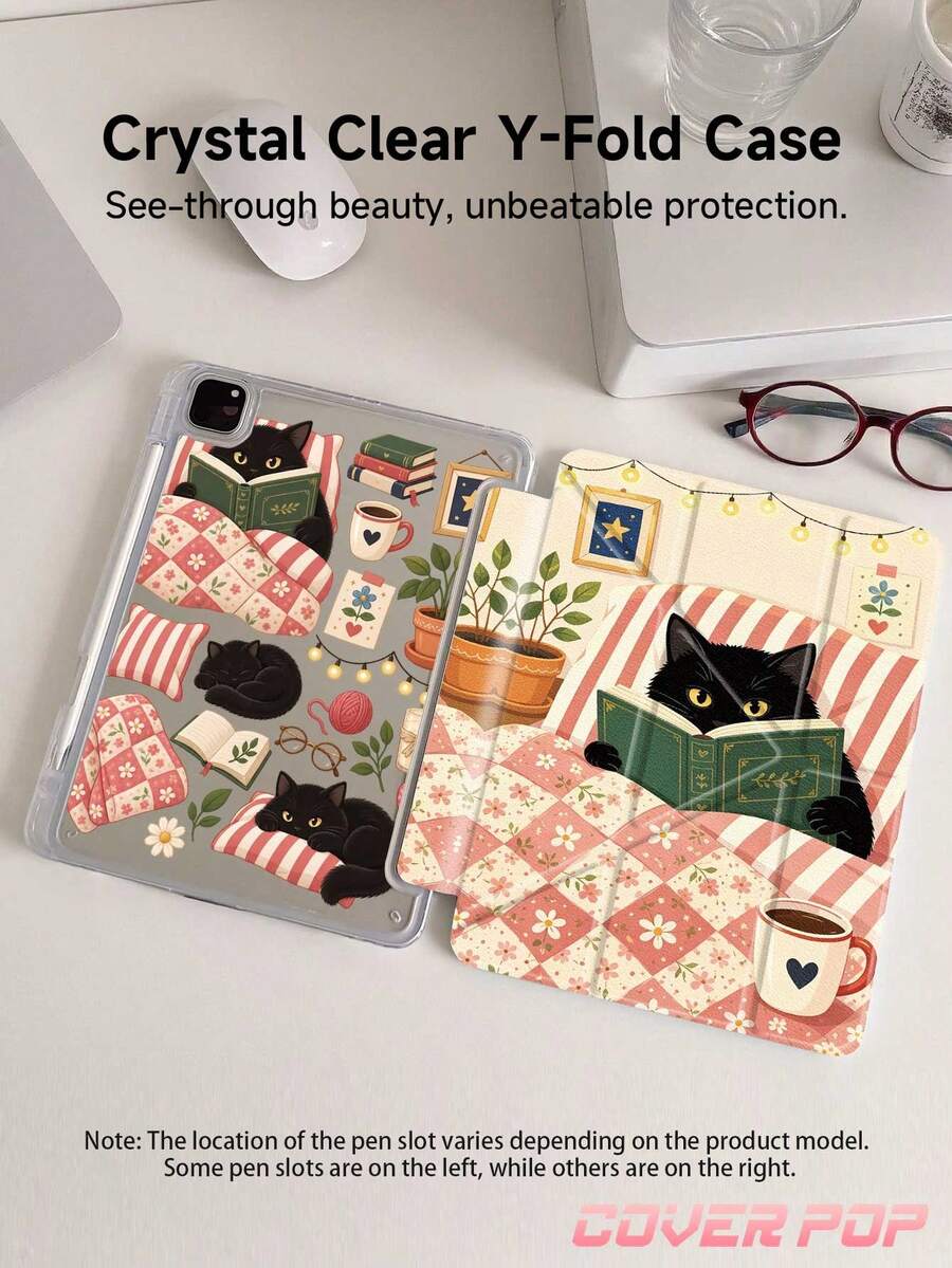 Cozy Bookish Black Cat Reading Case, Floral Patchwork, Coffee & Cottagecore Graphic, Compatible With Kindle Paperwhite 12th Gen 2024, Kindle 11th Gen 2024, Pad A16 2025, 10th Gen, Mini 7/6, Auto Wake/Sleep, Multi-Angle Stand