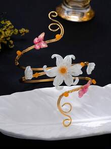 1pc Bohemian Floral Butterfly Arm Cuff Open Bangle Beach Vacation Body Accessory - White - View 4