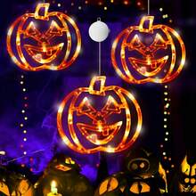 1pc Halloween Pumpkin Light, Suction Cup Light, Indoor String Lights With Timer Function, Create Scary Atmosphere Decoration, Suitable For Halloween, Various Room Walls, Holiday Decoration, Battery Powered (Batteries Not Included) - Suction Cup Light - View 2