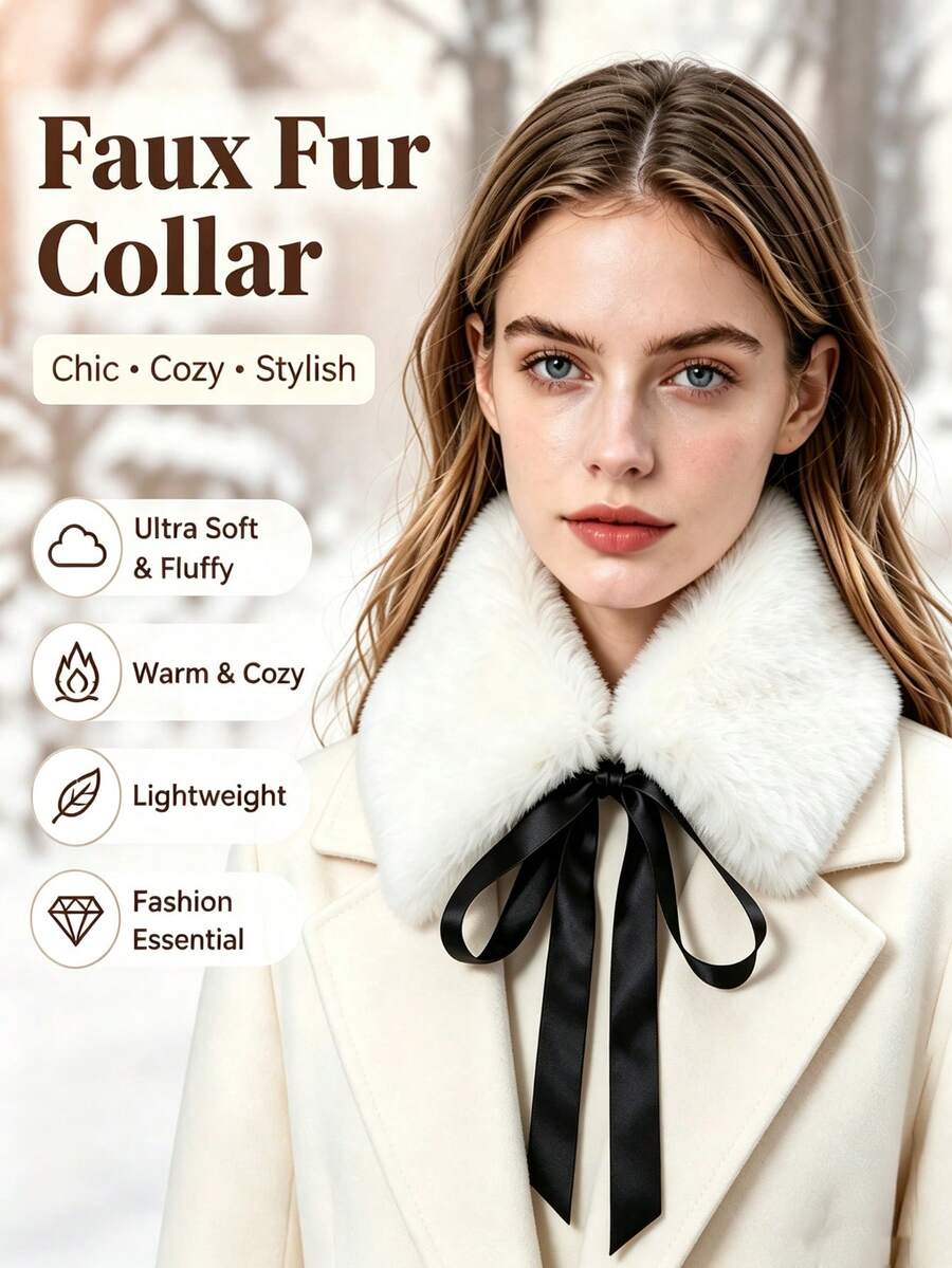 1pc Faux Fur Collar Scarf, Autumn/Winter Coat Decoration - Multicolor - View 1