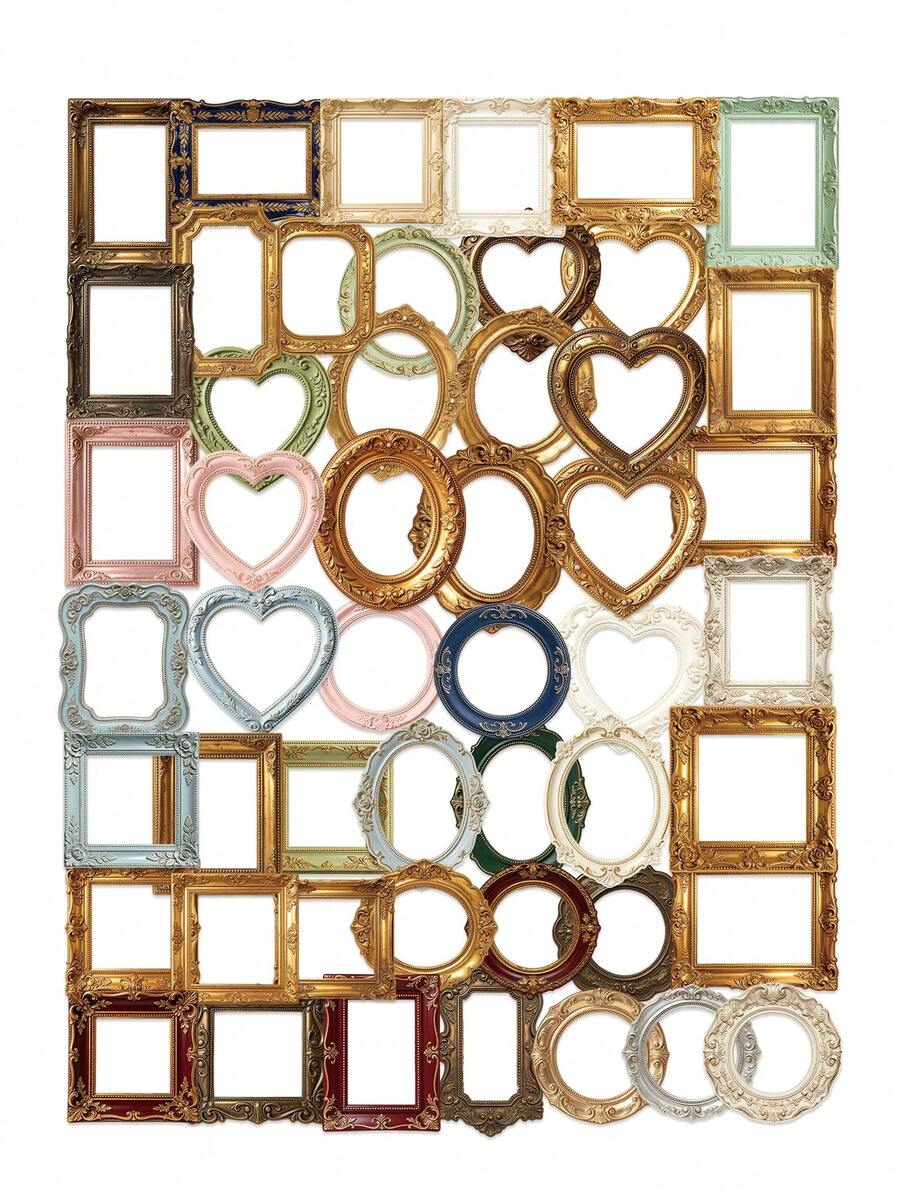 SCXXBSW 50pcs Vintage European Style Photo Frame Stickers, Assorted Square Round Heart Shaped Lace Decorative Stickers, Vintage Baroque Style Planner Photo Album DIY Handmade Stickers, Waterproof Aesthetic Photo Frame Stickers, Photo Collage Notebook Decoration - Multicolor - View 1