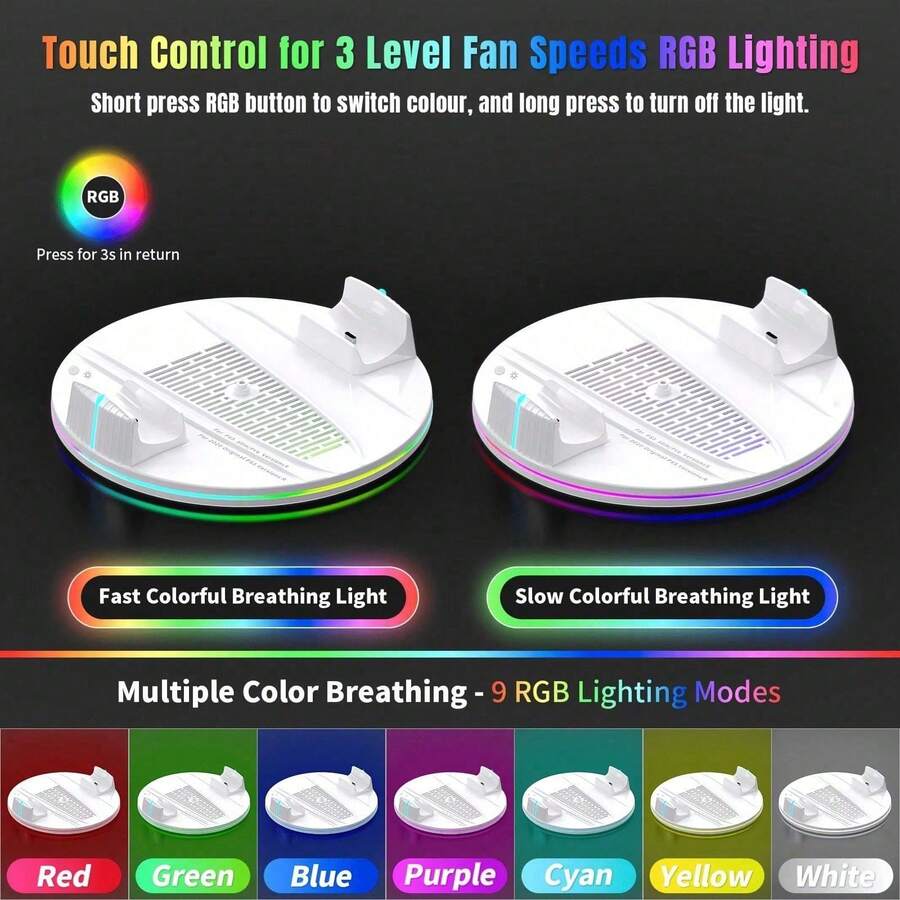 Dudukan Vertikal yang Kompatibel dengan Konsol P/S/5, P/S/5 Slim, P/S/5 Pro, Lampu Ambient Warna-warni RGB, Stasiun Pengisian Ganda untuk Dua Pengontrol Game DualSense, Aksesori Gaming P/S/5 All-In-One - MultiWarna - View 1