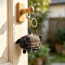 JRESSIAL Cute Plaid Sheep Keychain Cartoon Animal Bag Charm PU Leather Pendant Key Ring Accessory, Suitable For Backpack, Handbag Decoration Gift - Multicolor - View 2