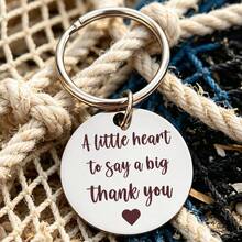 1pc Thank You Keychain, Stainless Steel Engraved Round Pendant, Appreciation Gift, Employee Colleague Thank You Souvenir Small Charm - A - View 1