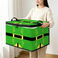 1PC Christmas Storage Box, Santa Claus Belt & Elf Belt Printed Fabric Storage Box With Zipper And Handle, Holiday Decoration Organizer Box, Suitable For Home Wardrobe Bedroom, 2 Pattern Options - Multi-color - View 8