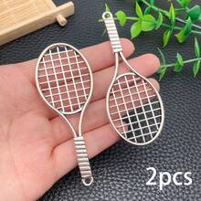 2/6pcs Sports Charms Badminton Racket Tennis Racket Golf Club Basketball Ball Pendants For DIY Bracelet Earring Necklace Jewelry Making Supplies - Silver - View 7