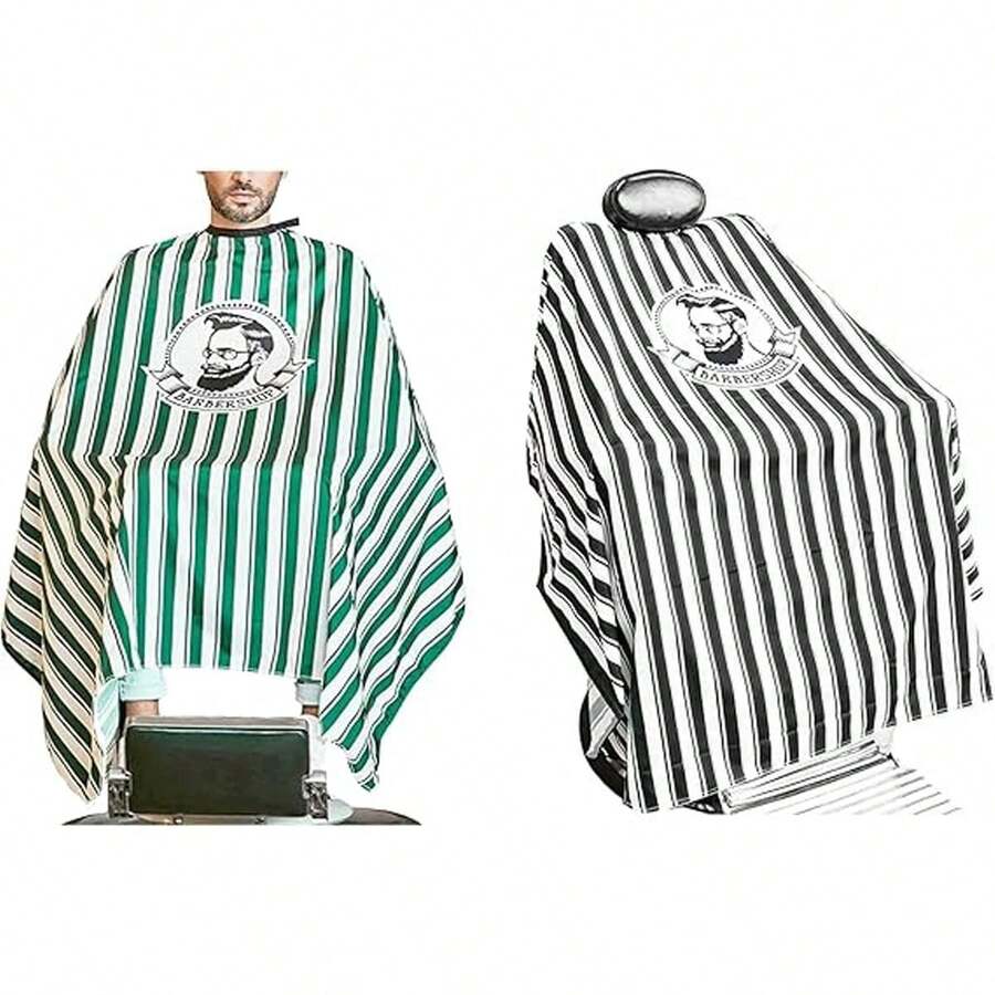 1pc Barber Cape, Black And White Striped, Salon Hairdressing Apron, Waterproof Adjustable. (Gir Product, Hairdressing Tool) - Multicolor - View 1