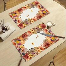 1/4/6pcs Autumn Series Autumn Floral Wreath Border Pumpkin Pattern Printed Placemats, Heat-Resistant Table Mats For Home Kitchen, Table Protection, Kitchen Dining Table, Party Scene Decoration - Multicolor - View 9