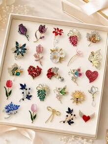 10PCS Elegant Vintage Brooch Set, Tulip Ginkgo Flower Bouquet Heart Butterfly Mixed Styles, Daily Commute Party Outfit Accent, Exquisite Gift Decoration Accessory Set - 10pcs Random Styles - View 2