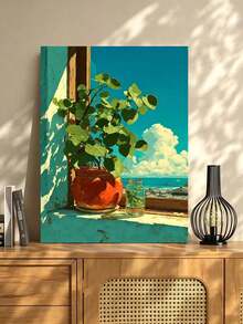 DIY Potted Plant By Sea View (Frameless Or Framed 8x12 / 16x20 Inches) Paint By Numbers Kit(Acrylic) Arts & Crafts For Adult Beginners, Relaxing Home Wall Decor, And Perfect Holiday Gifts And Room Decorations - Sets - View 3