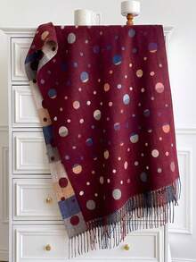 1pc Colorful Polka‑Dot Print Tasseled Thick Scarf 65*200cm, Polyester Faux Cashmere, Fall Winter Shawl For Travel Party Outing, Wear As Scarf Shawl - Multicolor - View 12