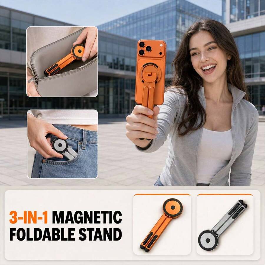 Aluminum Alloy Phone & Laptop Stand With Magnetic Base And 8-Level Height Adjustment, Foldable Desktop Stand For Laptops, Tablets And Smartphones