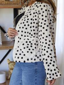 Women's Casual Versatile Holiday Style Random Print Polka Dot Fashion Ruffle Hem Heart Decor Top, Brunch - Multicolor - View 5
