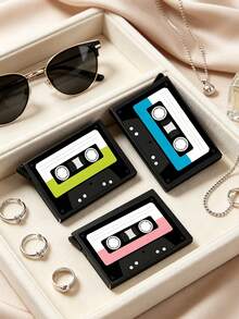 2D Retro Cassette Tape Pattern Pop-Up Card Holder, Holds 6 Cards, Portable Scratch-Resistant Card Case, Minimalist Credit Card Holder, Cassette Illustration Style Doctor Nurse Card Holder, Transit Card Holder, Student ID Card Holder Set, Multi-Functional Decorative Accessory, Suitable For Keychain, Phone Accessory, Card Storage, Storing ID Card, Credit Card, Transit Card, Gift For Family And Friends, Music Lovers Back To School Season, Teacher's Day, Back To School, Halloween, Thanksgiving, Christmas, New Year, Anniversary Gift. - Multicolor - View 4