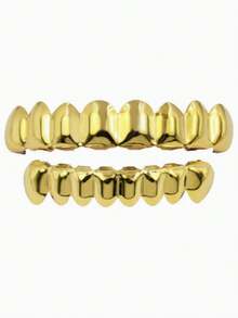 1pc Gold Grillz For Halloween & Christmas Costumes, Removable Upper & Lower Teeth Covers, Bling Hip Hop Cosplay Mouth Jewelry, Reusable Party Costume Accessory - Multicolor - View 1