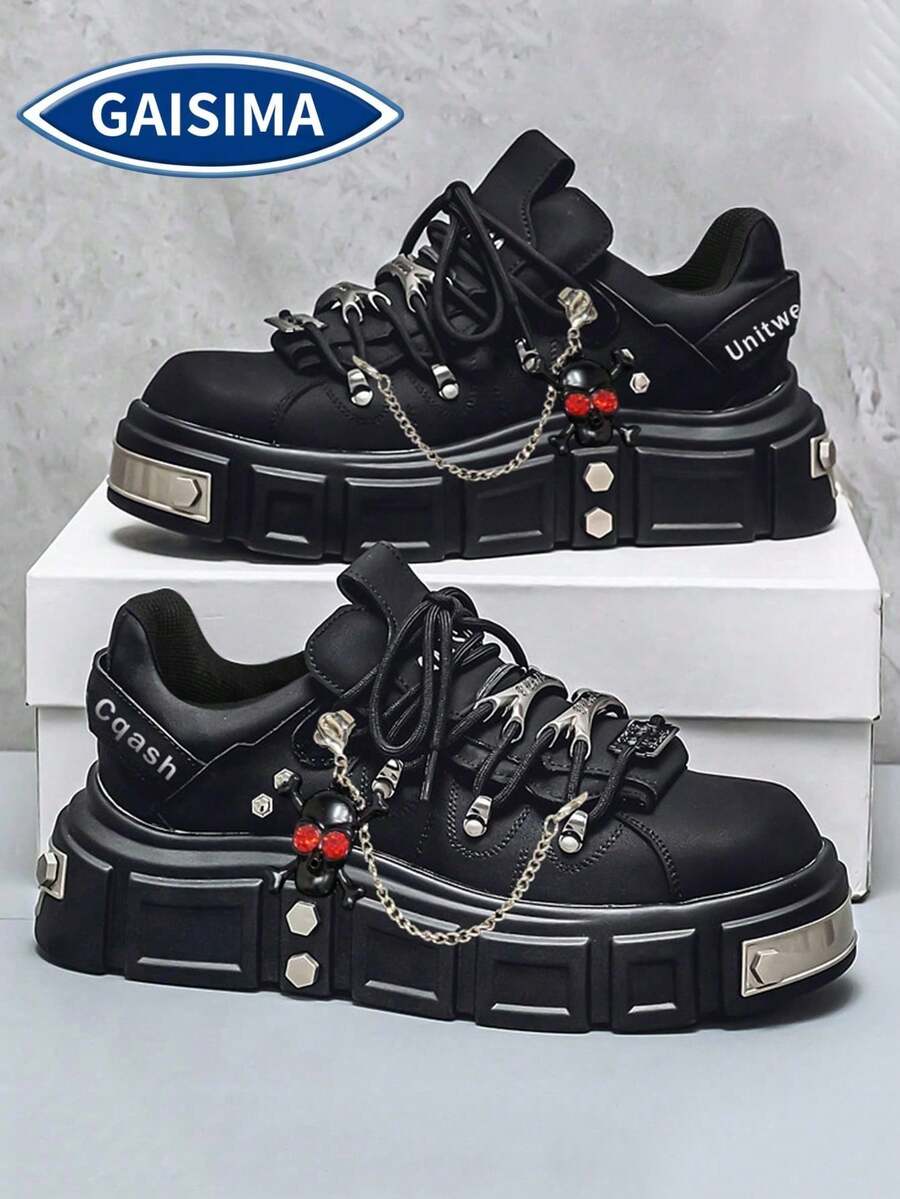 GAISIMA Premium New Dad Style Metallic Punk Men's Height-Increasing Thick Sole Fashionable Big Toe Derby Shoes Colorblock Casual Shoes