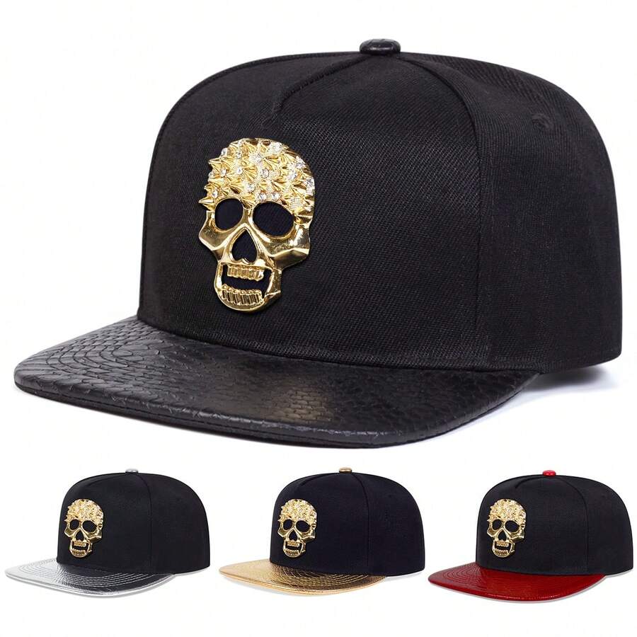 1pc Men's Halloween Skull Snapback Hat, Rhinestone Baseball Cap, Streetwear Hip-Hop Fashion Casual Hat For Spring/Autumn Travel, Beach Vacation - Multicolor - View 1