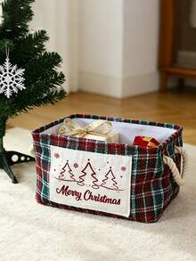 1pc Christmas Desktop Storage Boxes, Foldable Portable Organizer Baskets, Thickened Bins,Festive Print, Multi‑Color Holiday Style For Teens Adults, Xmas Tabletop Bedroom Dorm Office, Practical Storage Box For Daily Home Organization - Multicolor - View 2