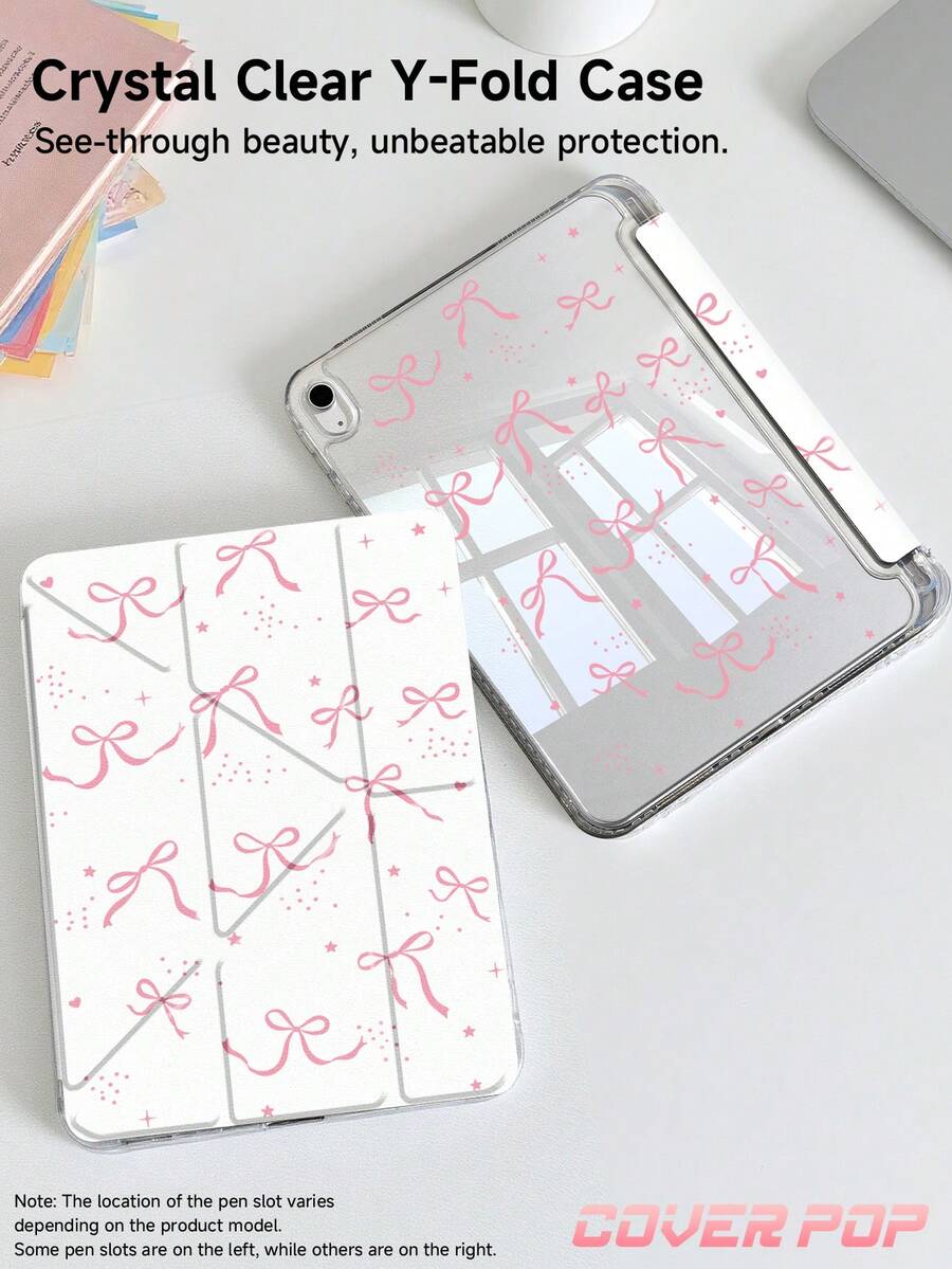 Pink Bow Tie & Heart & Star Pattern Tablet Case Compatible With IPad 9.7/10.2/10.5/10.9/12.9/Pro 11, 10th Generation, Compatible With Samsung Galaxy Tab S6 Lite 10.4-Inch, Compatible With Kindle Paperwhite 12th Gen 2024, Kindle (11th Generation-2024 Release), Smart Stand/Auto Wake/Sleep,Y-Shape Folding Tablet Cover With Multiple Viewing Angles, Autumn Romance & Birthday Gift.