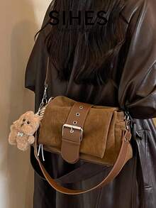 1pc Solid Color PU Leather New Women's Bag, Shoulder Bag, Crossbody Bag, Fashionable Underarm Baguette Bag, Suitable For Commuting, Shopping, Dating - Brown - View 2