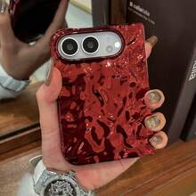 奢華酒紅色電鍍百褶手機殼，相容 Galaxy Z Fold8 ZFold8 Fold8 背蓋，相容 iPhone Duo 手機殼 - 酒紅 - 查看 12