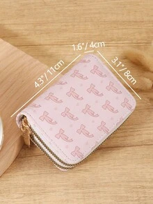 Women's Bow Print Double Zipper Zip Wrap Credit Card Storage Bag With Large Capacity And Multiple Card Slots, Suitable For Outdoor Use - Pink - View 9