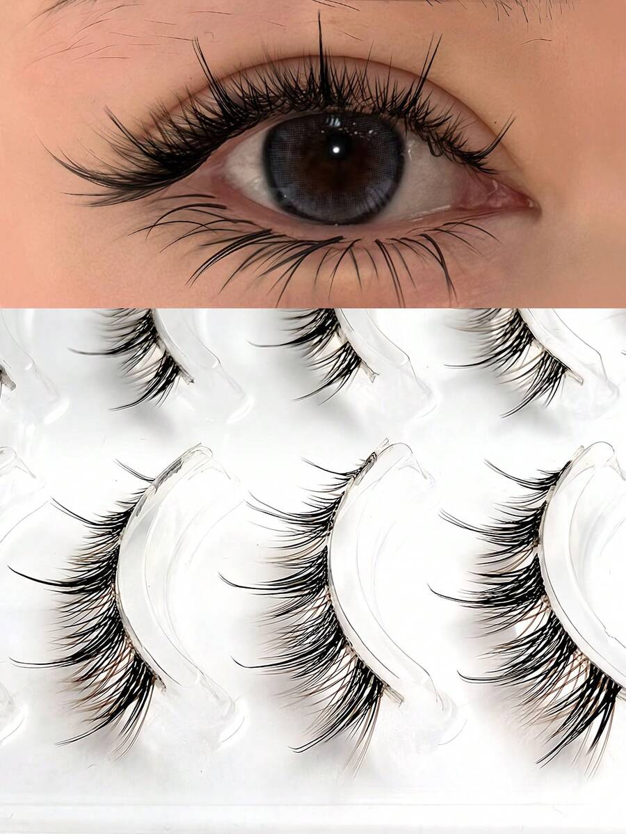 Asiteo 5 Pairs Mixed Black & Brown Cartoon Pointed Long False Eyelashes, Transparent Band, Suitable For Cosplay And Party Use, Camera-Ready Makeup, Create Deep And Expressive Eye Look - Multicolor - View 1