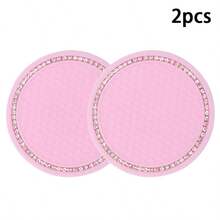 1pc/2pcs Car Cup Holder Coasters, Shiny Cup Holder Inserts, Universal Anti-Slip Silicone Cup Holder Decor, Car Interior Mat, 7cm/2.75in Soft Crystal Rhinestone Rubber Pad Set, Round Car Beverage Cup Coaster, Car Interior Accessories - Multicolor - View 13