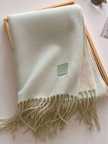 1pc Solid Color Faux Leather Label Tasseled Thick Scarf 65*190cm, Polyester Wool Blend, Fall Winter Shawl For Travel Party Outing, Wear As Scarf Shawl - Multicolor - View 32