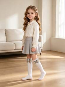 2 Pairs Girls Halloween Skeleton Bow Decor Over Knee Socks, Black & White Cos Party Costume High Tube Socks - Multicolor - View 10