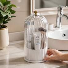 1pc 360° Rotating Toothbrush Holder With Lid, Dustproof Toothbrush & Toothpaste Storage Rack, Bathroom Vanity Counter Organiser, Family Bathroom Accessory - White - View 3