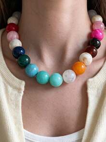 NAIZHU 1/4 buah Kalung Manik-Manik Besar Gaya Bohemian untuk Wanita, Cocok untuk Pemakaian Sehari-hari, Liburan, dan Hadiah - MultiWarna - View 5