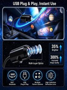 Satu Set 10 Buah Lampu Proyeksi Planet Alam Semesta, Lampu Proyektor Langit Berbintang Bertenaga USB, Proyektor Pola Ubur-ubur dan Kupu-kupu Laut yang Lucu untuk Dekorasi Pesta Kamar Anak - hitam - View 7