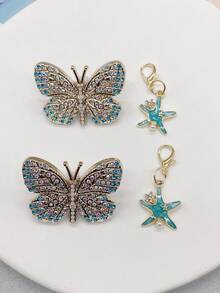 4PCS/Set Bling Rhinestone Butterfly Shoe Lace Charms Accessories Starfish Shell Decorative Shoelace Clips DIY Pendants Decorations Cherry Shoe Buckles - Multicolor - View 13