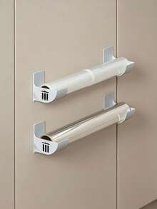 2pcs Wall Mounted Storage Rack, Suitable For Trash Bags/Cling Film/Aluminum Foil/Kitchen Paper, Space-Saving, Drill-Free Installation, Create Tidy Kitchen, Refrigerator Side Storage Rack, Perfect Fit For Cabinet Doors And Tile Walls - Multicolor - View 7