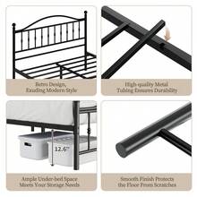 Victorian Style Metal Bed Frame Queen Size With Headboard & Footboard, Heavy-Duty Platform No Box Spring Needed, Noise-Free Steel Slats Under Bed Storage - Black - View 2