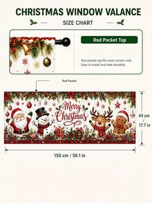 1pc Red White Christmas Friends Window Valance With Santa Snowman Reindeer & Gingerbread, Nostalgic Retro Polyester Rectangle Rod Pocket Top Short Curtain, Festive Xmas Window Decoration For Kitchen, Family Party, Winter Holiday Home - Multicolor - View 12