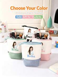 Customizable Telescopic Pencil Case/Stationery Storage Bag, Personalized With Photo And Name, Suitable As Teacher Or Student Gift, Women's Makeup Bag, End Of Semester Or Summer Camp Gift - Multicolor - View 4