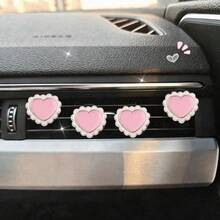 4pcs Lace Heart Car Air Vent Decor, Simple & Fashionable, Suitable For Women's Car Interior Accessories, Perfect Holiday Gift, Fragrance-Free - For Decoration Only - A - View 1