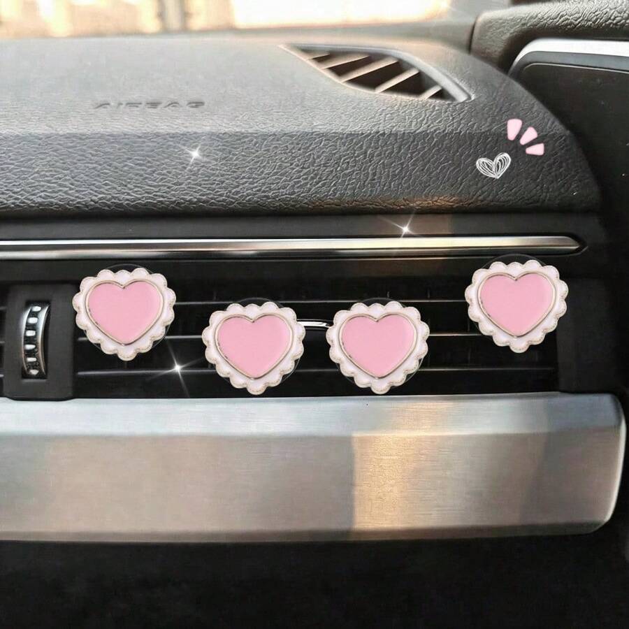4pcs Lace Heart Car Air Vent Decor, Simple & Fashionable, Suitable For Women's Car Interior Accessories, Perfect Holiday Gift, Fragrance-Free - For Decoration Only - A - View 1