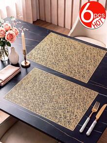 2-12pcs Gold Line Placemats, PVC Material Minimalist Style Foil Stamped Vase Mat, Washable, Easy To Clean, Wipeable, Non-Slip, Heat Resistant, Table Mat, Suitable For Room Decor, Home Table Decor, Home Decoration, Ideal For Holidays, Parties, Birthdays, Weddings And Dinners - Multicolor - View 13