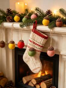 1 Set Christmas Felt Acorn Decorations, Felt Ball Pine Cone Pendants, Can Be Hung On Christmas Tree, Wreath, Wall And Window, Suitable For Christmas Party, Winter Holiday, Family Gathering And DIY Craft Projects - A - View 10