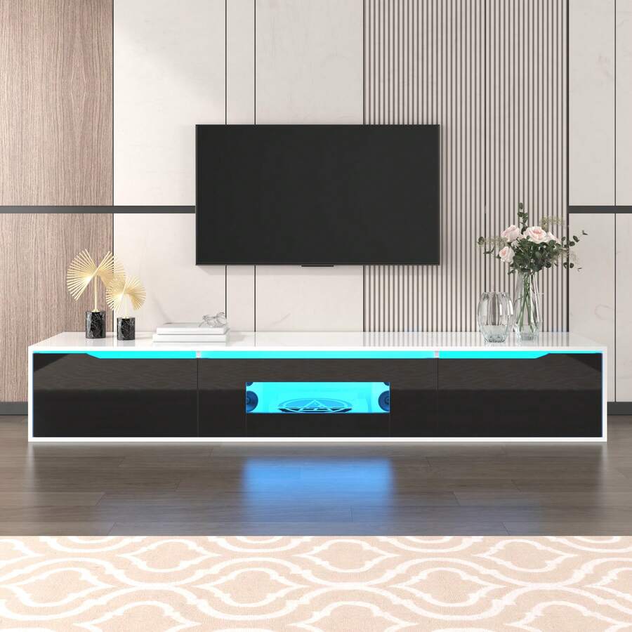 Double-Layer Color Design TV Cabinet/Minimalist Modern Style TV Cabinet/3 Flip Doors/With LED Light/Multi-Purpose Installation Method/Easy To Clean/Suitable For Apartment, Living Room - Black - View 1