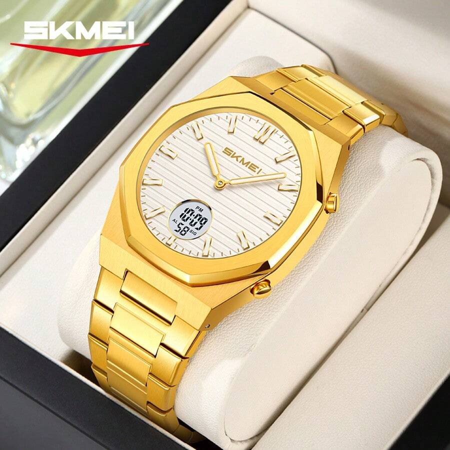 Skmei 2703 Luxury Men Digital Watch Stainless Steel Band EL Light Double Display In Stock Business Watch Supplier