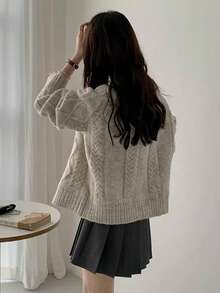 Women's Soft Fluffy Cable Knit Cardigan Sweater, Loose Slouchy, Autumn/Winter - Picture Color - View 9