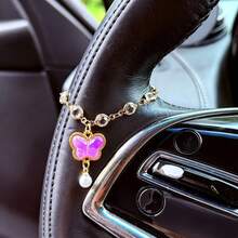 1pc Sparkling Rhinestone Butterfly Car Steering Wheel Pendant - Elegant Suitable For For Car, Dashboard Ornament, Gift For, Birthdays, Valentine's Day, Party Favors, Vehicle - Butterfly Pearl - View 5