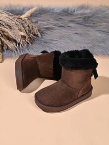 Infant Fashion New Snow Boots With Bow Decoration - Maroon - View 3