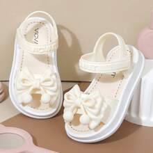 Lugualt Girls' Fashion Sunny Sandals, Korean Style, Hook & Loop, Lightweight, Non-Slip, Soft Sole, Princess Style, For Daily Wear And Outings - White - View 7