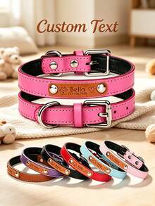 Collar personalizado de cuero PU suave para perros y gatos, dulce y lindo, grabado con láser CO2, con forro - Multicolor - Ver 12