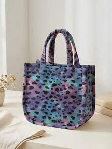 1pc Leopard Print Patterns Corduroy Tote Bag, Snap Button Closure Cute Handbag, Reusable Lunch Tote Bag For Student School Daily Outdoor Shopping Use - Multicolor - View 7